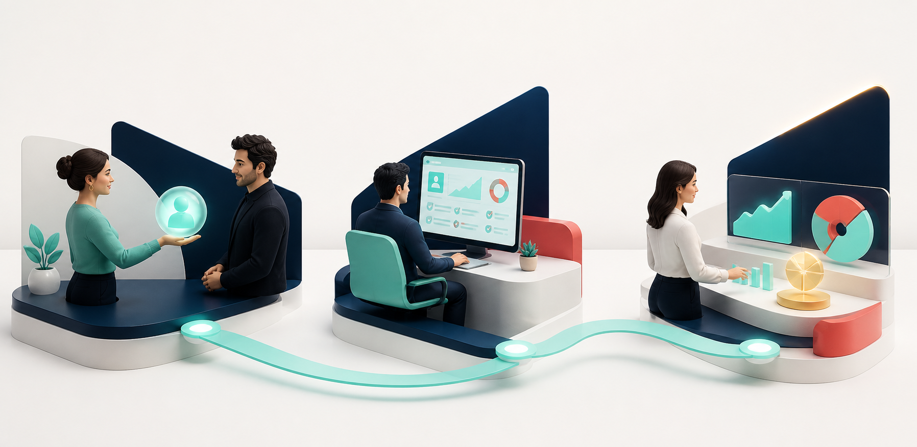 Illustration of a trusted introduction moving through the LeaGen referral process